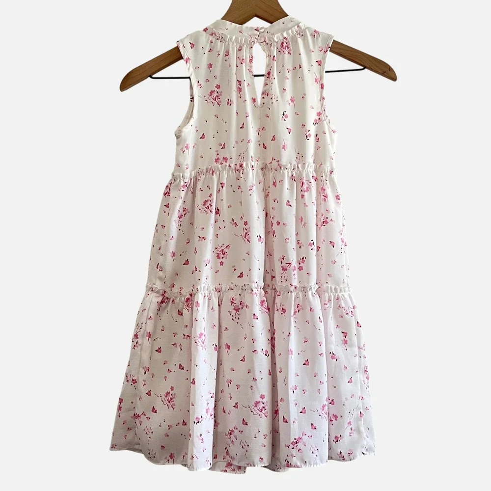 GB Girls Size 6X White Pink Floral Tiered Dress Sleeveless Lined Party